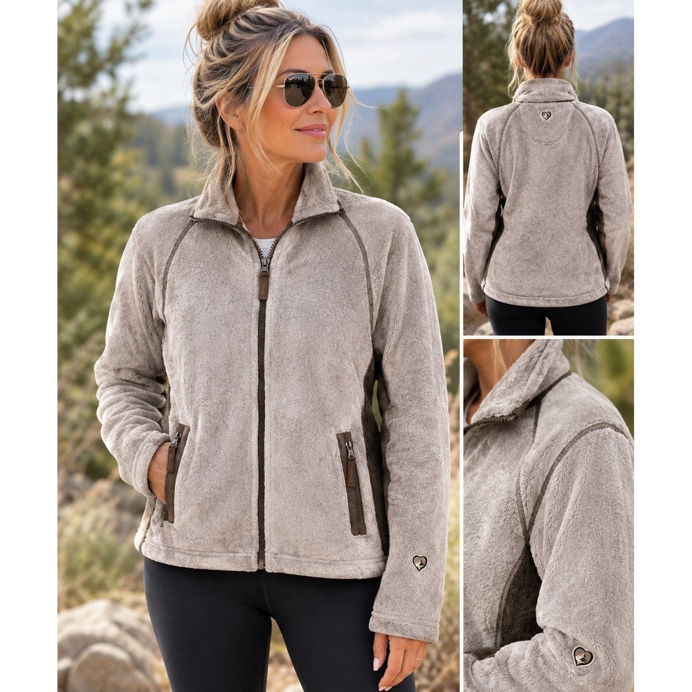 KÜHL Women's M Plush High Pile Fleece Jacket Full Zip Beige Brown Hiking